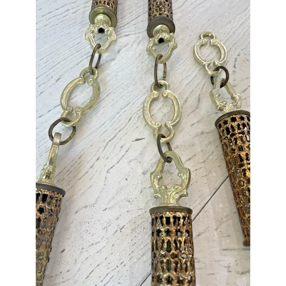 Vtg Filigree Metal Tubes Decorative Chandelier Swag Lamp Replacement Chain 8 ft